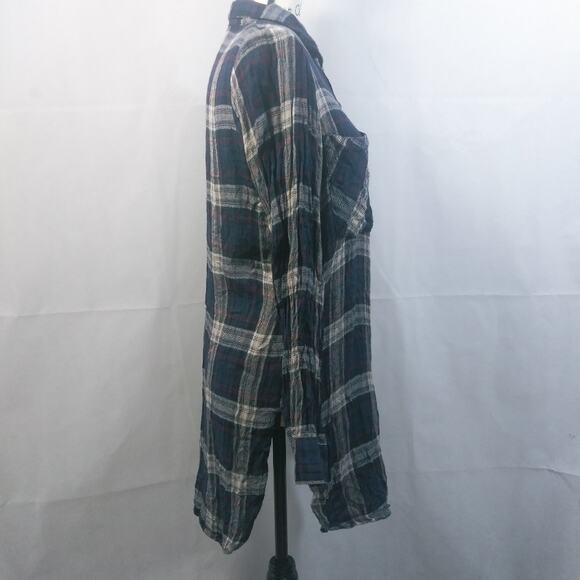 Hannah Blue Plaid RelaxedTunic Button Up Shirt L - Picture 5 of 7